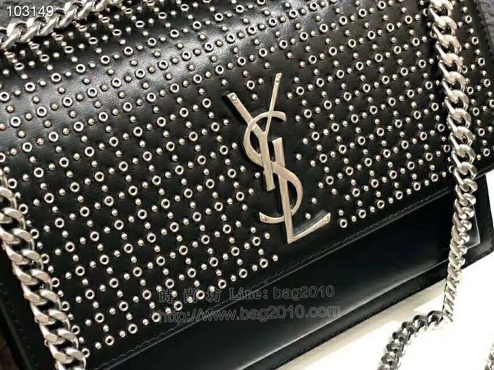 YSL女包 26606 釘釘包 最新款 打釘翻蓋手袋 聖羅蘭鏈條挎包  yas1657